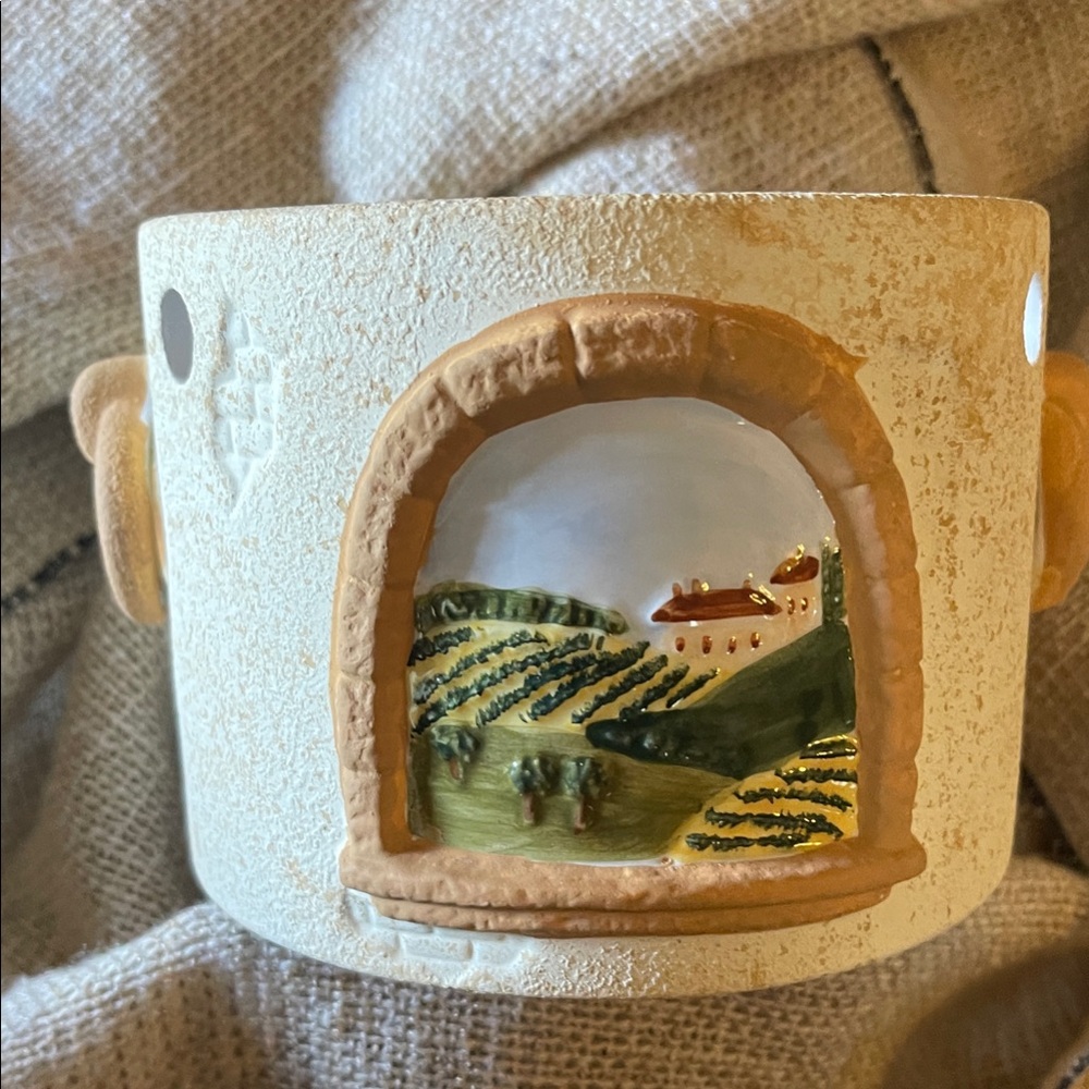 Rustic Cream and Tan Ceramic Landscape Planter